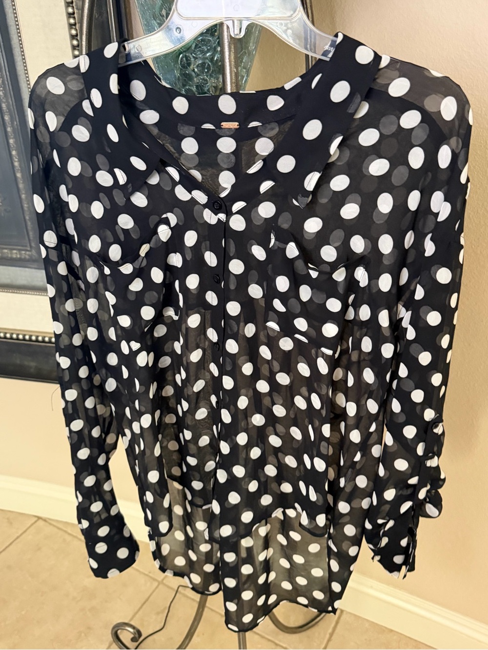 Free People Easy Rider Black and White Polka Dot Long Sleeve Blouse